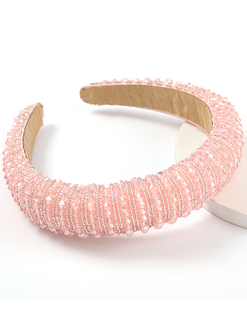 Pink Acrylic Wide Brim Sponge Crystal Beaded Headband