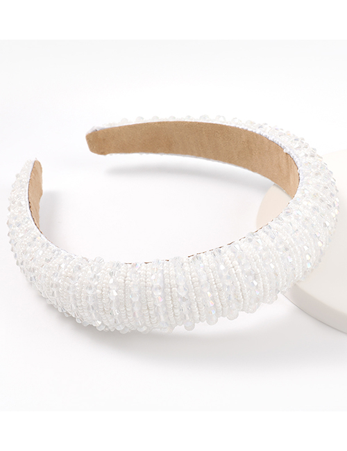 White Acrylic Wide Brim Sponge Crystal Beaded Headband