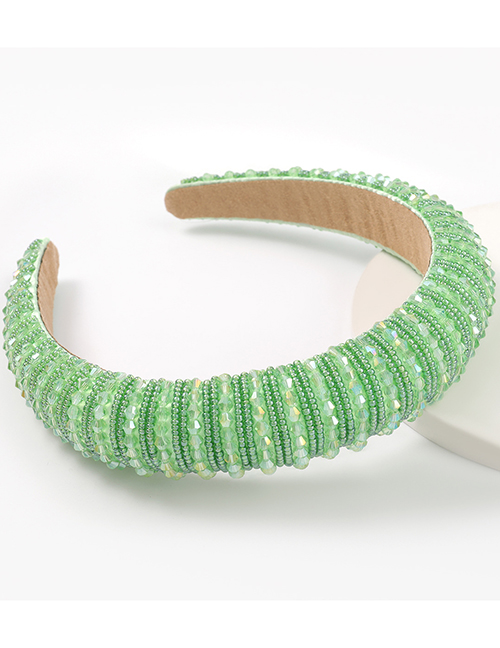 Green Acrylic Wide Brim Sponge Crystal Beaded Headband