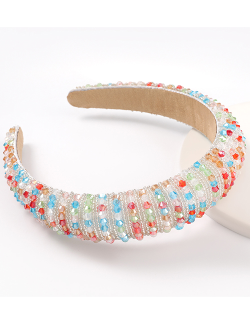 White Color Acrylic Wide Brim Sponge Crystal Beaded Headband