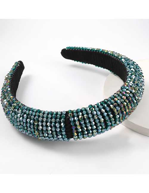 Green Acrylic Wide Brim Sponge Crystal Beaded Headband