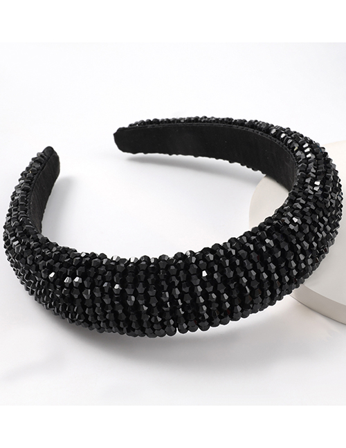 Black Acrylic Wide Brim Sponge Crystal Beaded Headband