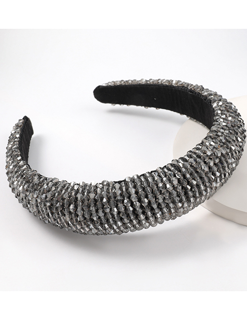 Gray Acrylic Wide Brim Sponge Crystal Beaded Headband