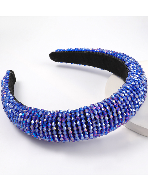 Dark Blue Acrylic Wide Brim Sponge Crystal Beaded Headband