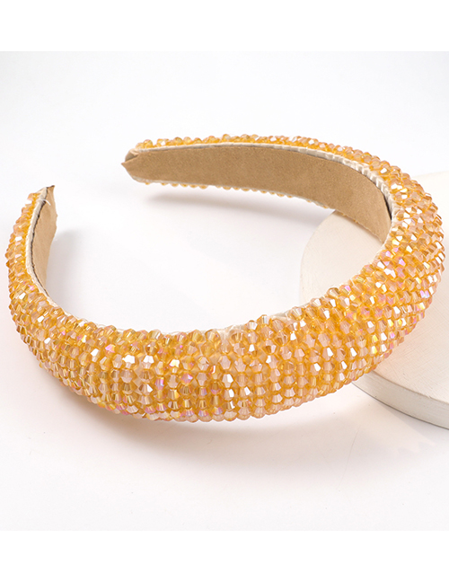 White Yellow Acrylic Wide Brim Sponge Crystal Beaded Headband