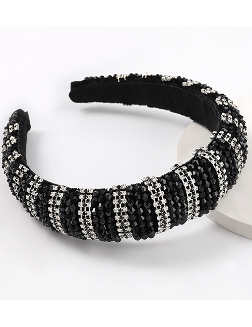 Black Alloy Diamond Acrylic Wide Edge Sponge Crystal Beaded Headband