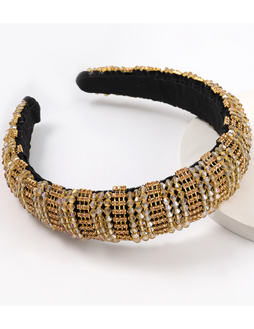 Gold Color Alloy Diamond Acrylic Wide Edge Sponge Crystal Beaded Headband