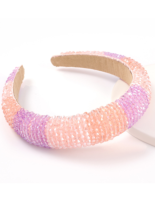 Fashion Pink Purple Two-color Stitching Acrylic Wide-side Sponge Beaded Headband