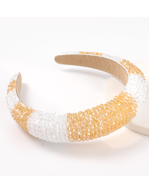 Fashion Yellow And White Two-color Stitching Acrylic Wide-side Sponge Beaded Headband