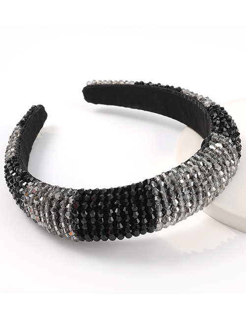 Fashion Black Gray Two-color Stitching Acrylic Wide-side Sponge Beaded Headband
