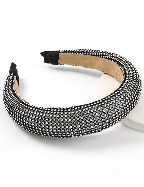 Fashion Black Acrylic Diamond-studded Wide-sided Sponge Beaded Headband