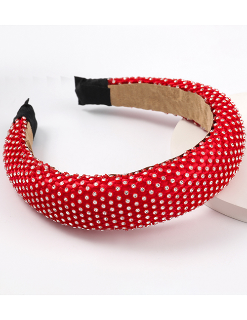 Fashion Red Grid Resin Diamond-studded Wide-brimmed Sponge Headband