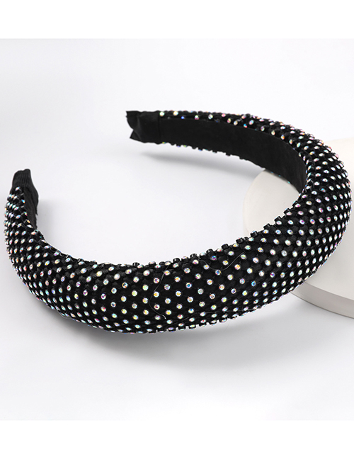 Fashion Black Ab Color Grid Resin Diamond-studded Wide-brimmed Sponge Headband
