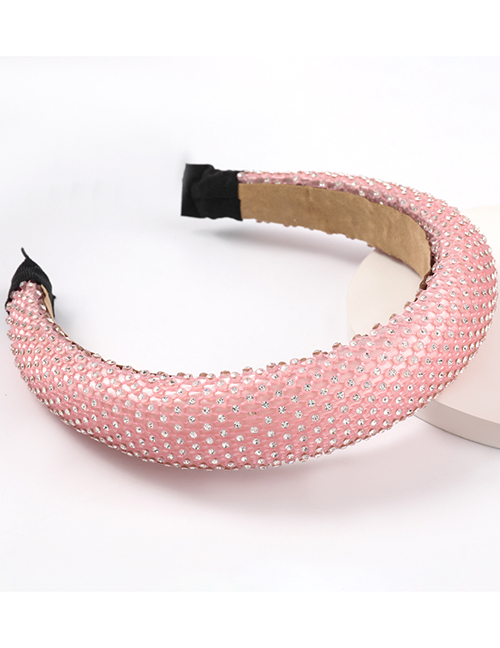Fashion Pink Grid Resin Diamond-studded Wide-brimmed Sponge Headband