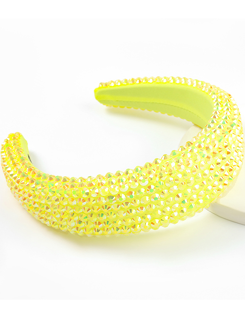 Fashion Yellow Acrylic Wide Brim Sponge Crystal Beaded Headband