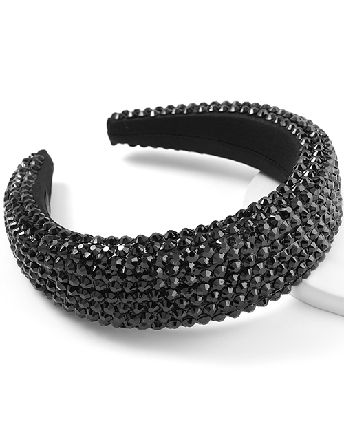 Fashion Black Acrylic Wide Brim Sponge Crystal Beaded Headband