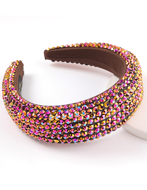 Fashion Brown Color Acrylic Wide Brim Sponge Crystal Beaded Headband