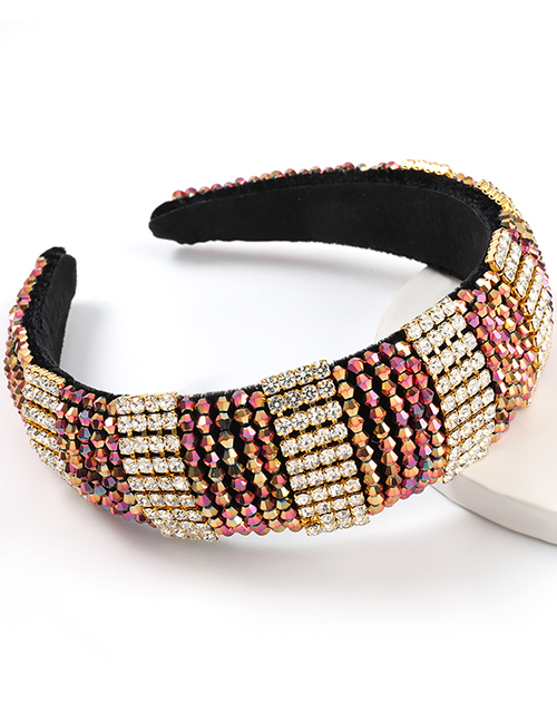 Fashion Pink Gold Alloy Diamond And Contrast Color Acrylic Broad-edged Headband