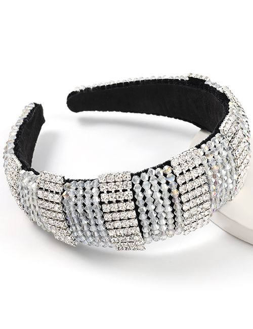Fashion Gray Silver Color Alloy Diamond And Contrast Color Acrylic Broad-edged Headband