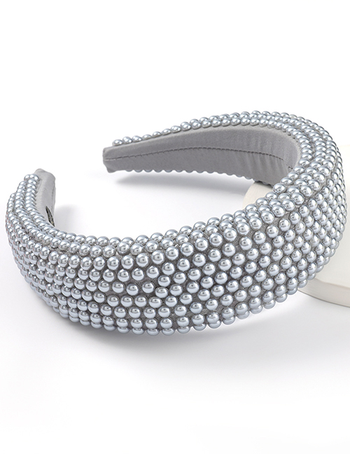 Fashion Gray Pure Color Imitation Pearl Wide Side Sponge Beaded Headband
