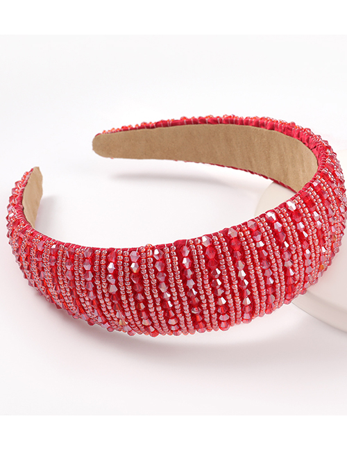 Fashion Red Pure Color Acrylic Broad Edge Crystal Beaded Headband