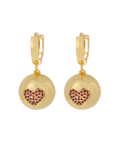 Fashion Red Copper Inlaid Zircon Heart Earrings