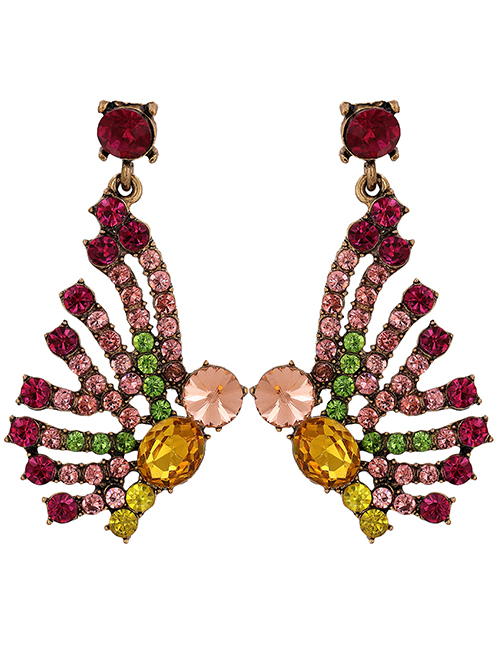 Fashion Dark Pink Butterfly Wing Diamond Alloy Earrings