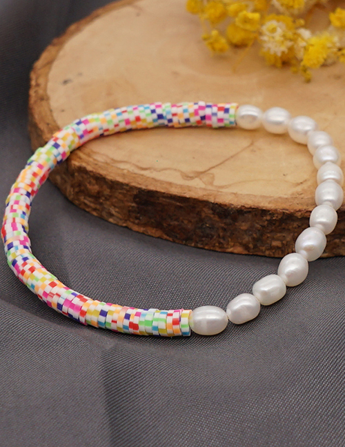 Fashion Color Mixing 4mm Soft Ceramic Piece Natural Freshwater Pearl Beaded Bracelet