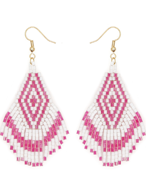 Fashion Pink Rice Beads Handmade Beaded Tassel Earrings