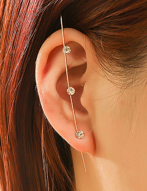 Fashion Three Diamonds Diamond-studded Lightning Leaf Geometric Piercing Ear Studs
