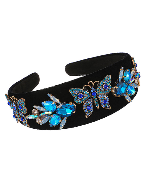 Fashion Blue Fabric Alloy Diamond-studded Butterfly Headband