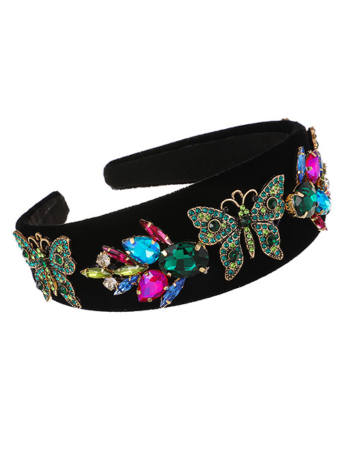 Fashion Green Fabric Alloy Diamond-studded Butterfly Headband