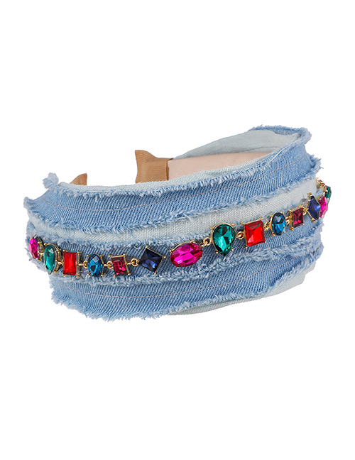 Fashion Color Denim Hairband With Diamond-studded Alloy Headband