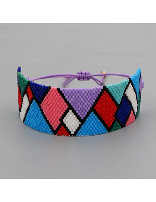 Fashion Mixed Color B Handmade Rice Bead Beaded Geometric Color Matching Bracelet