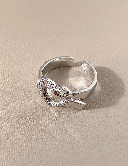 Fashion Silver Color Heart Buckle Diamond Open Ring