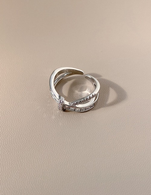 Fashion Silver Color Diamond Cross Open Ring