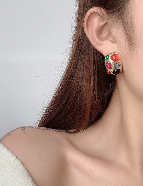 Fashion Color Mixing Diamond-studded Geometric Alloy Earrings