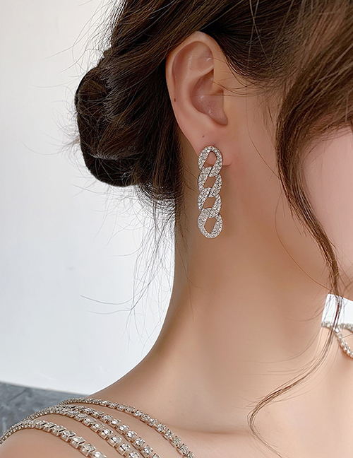 Fashion Silver Color Fringe Diamond Cutout Earrings