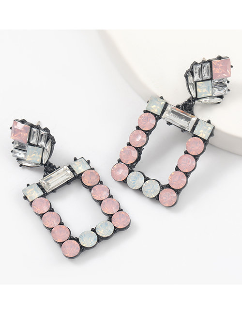 Fashion Pink Square Alloy Diamond And Acrylic Geometric Earrings