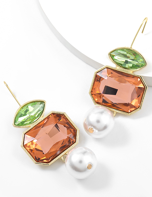 Fashion Rose Gold Alloy Diamond Polygon Imitation Pearl Earrings