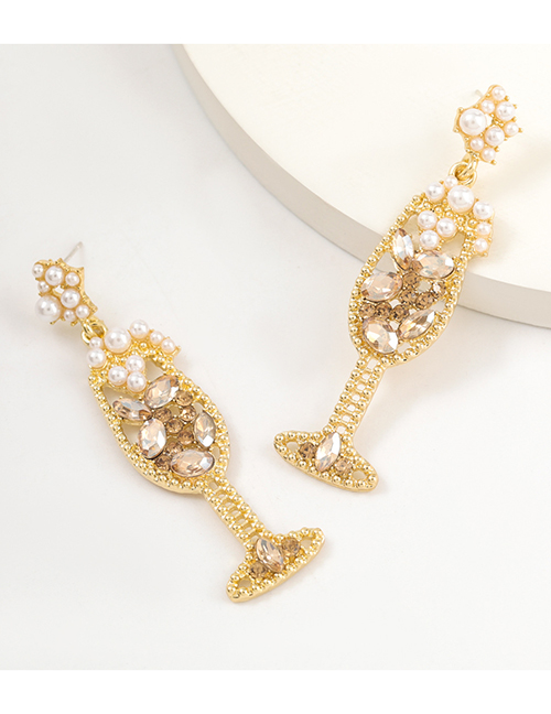 Fashion Gold Color Alloy Diamond Pearl Goblet Earrings