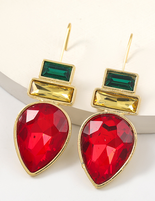 Fashion Red Alloy Diamond Square Drop Shape Geometric Earrings