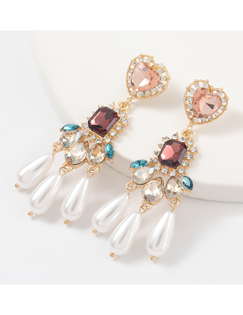 Fashion Color Alloy Diamond Pearl Love Earrings