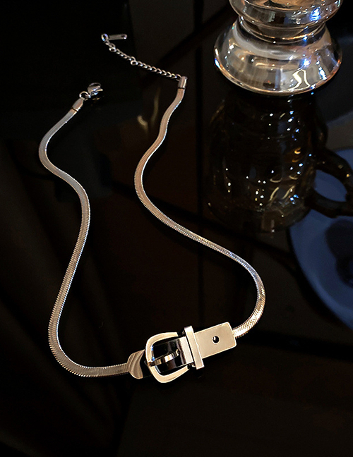 Fashion Silver Titanium Steel Titanium Steel Belt Buckle Snake Bone Chain Necklace
