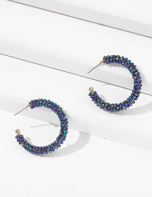 Fashion Royal Blue Rice Beads Beaded Geometric Circle Earrings