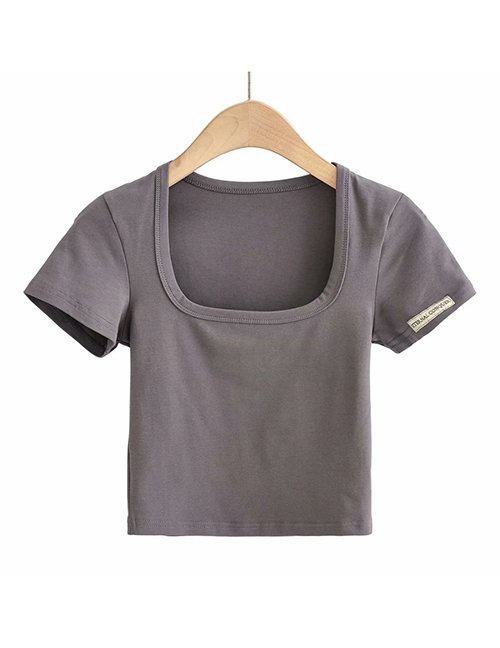 Fashion Ash Labeled Short Sleeve Square Neck Slim T-shirt Top