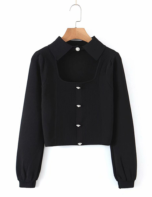 Fashion Black Loose Lapel Pullover Sweater