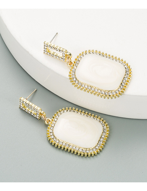 Fashion White Geometric Drop Oil Alloy Earrings With Rhinestones
