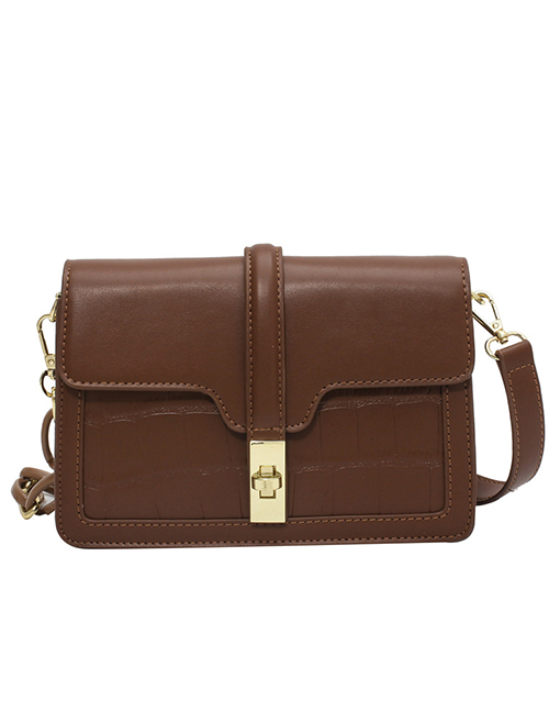 Fashion Brown Chain Lock Stitching Shoulder Messenger Bag