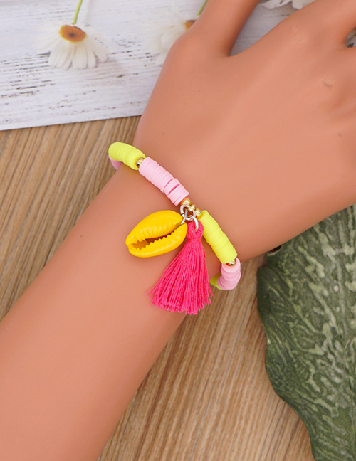 Fashion Pink 6mm Colored Soft Clay Shell Tassel Bracelet